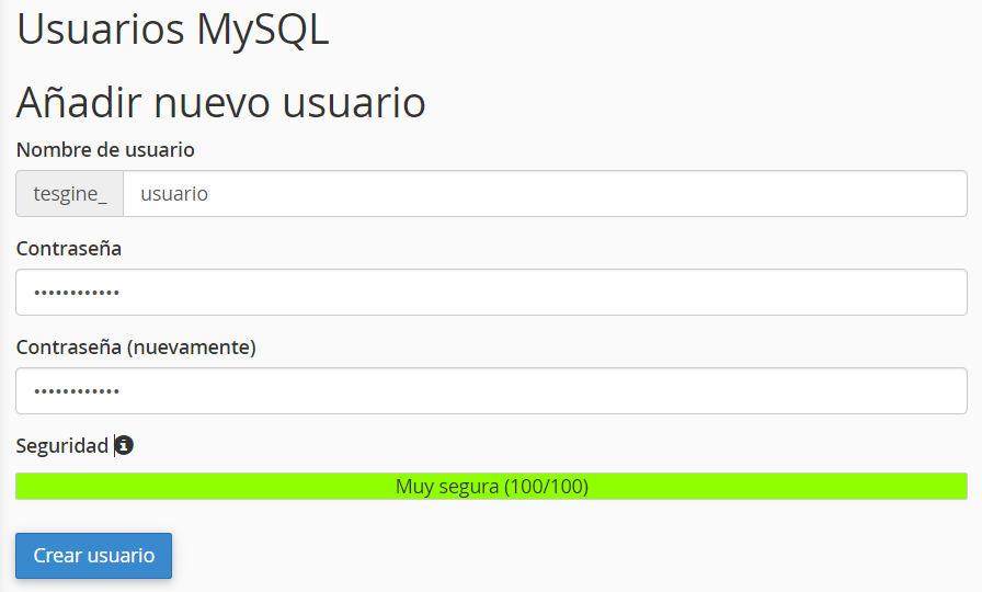 Crear usuario MySQL