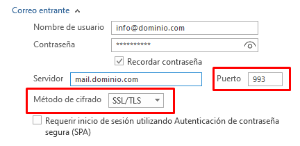 Outlook correo saliente